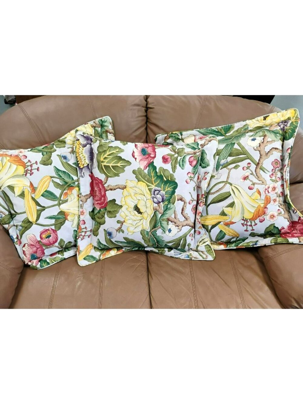 Custom 22" Sanderson Emperor Peony, 3 Pillows, Lotus Chinoiserie Grandmillennial
